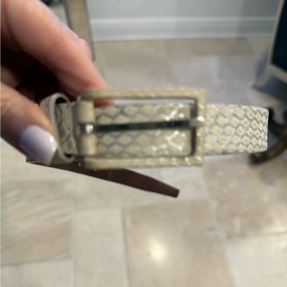 Calvin Klein Vintage 90's silver and ivory python leather belt made in Italy